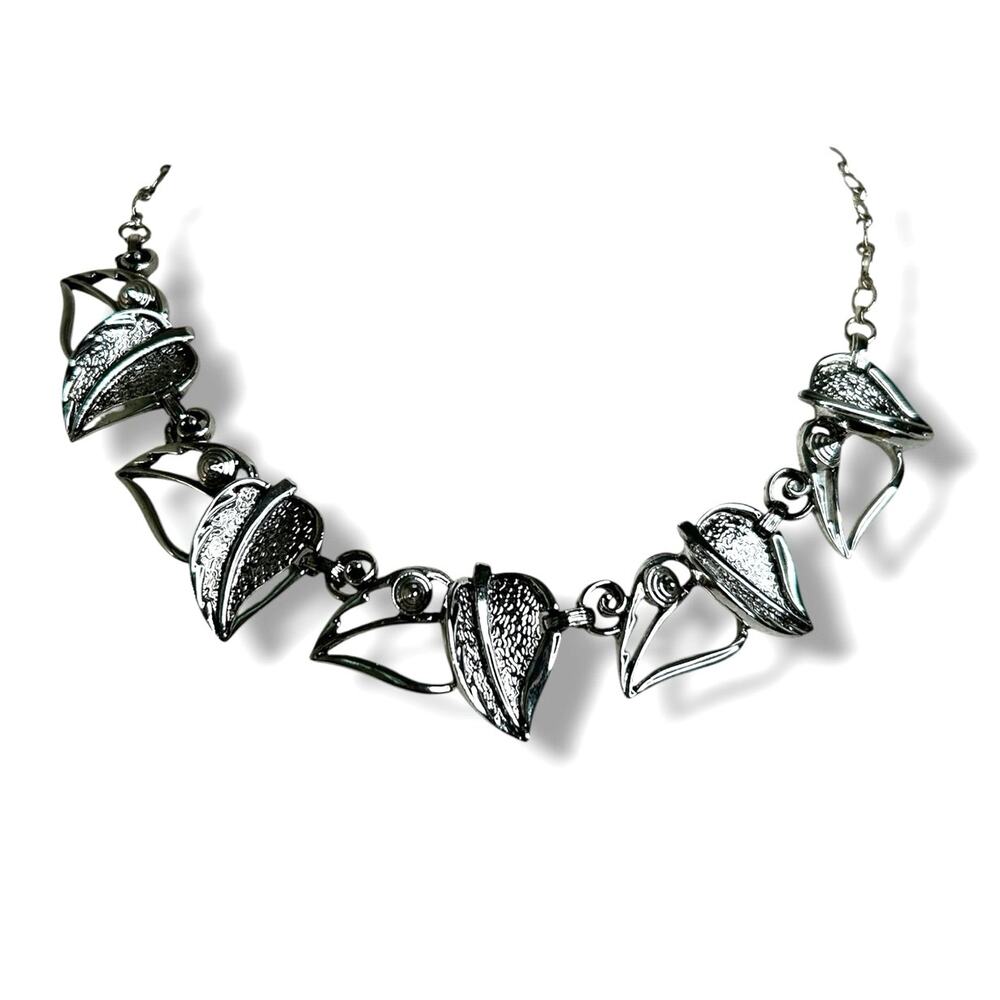 Vtg 1959 Sarah Coventry Windsong Necklace Silver Tone Openwork Leaf Choker SAC